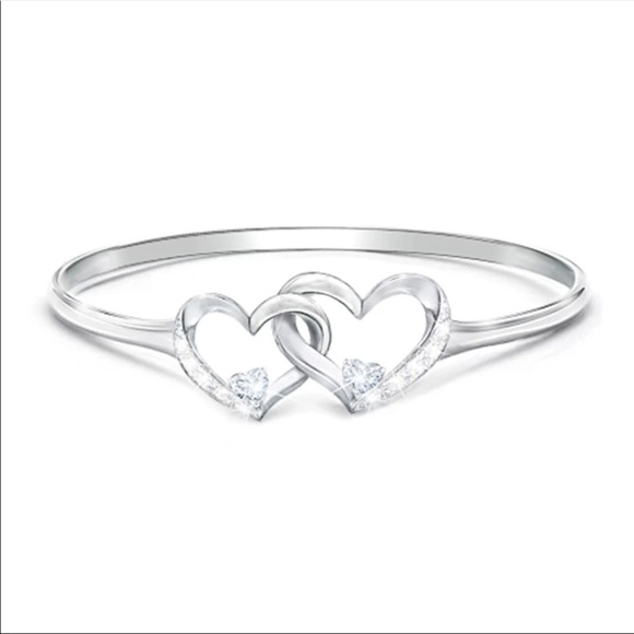 New Fancy 925 Silver Two Hearts Forever CZ Ring - Picture 3 of 4